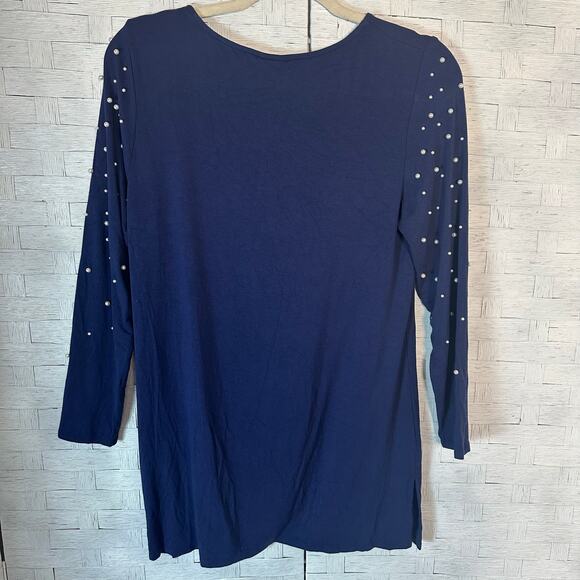 Talbots Woman’s tunic top, navy blue pearl beating on shoulders and sleeves - Picture 2 of 10